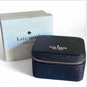 Kate Spade Black Glitter jewelry case with silver hardware brand new in the box